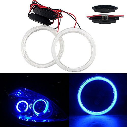 GrandviewTM 1 Pair (2pcs) Car Light LED Chips 70MM 60SMD Angel Eyes Halo Ring Headlight Warning Lamps 12V with Shell-Blue