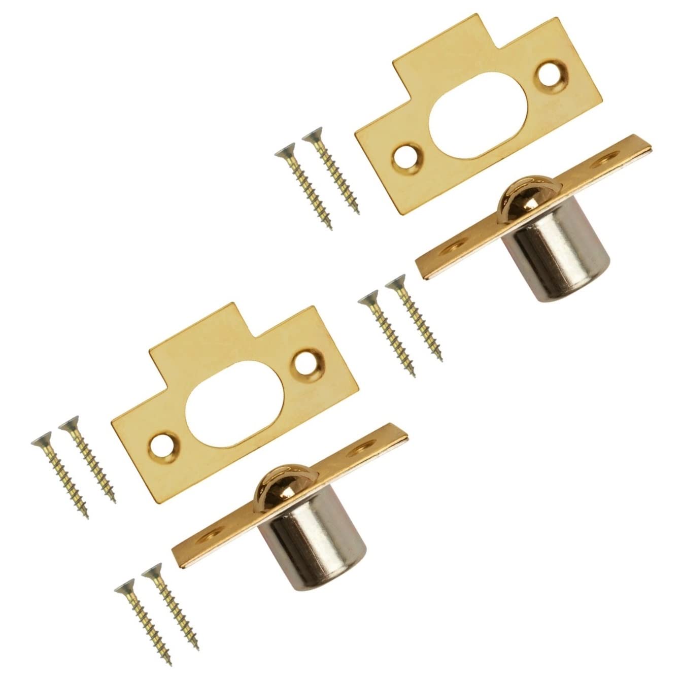 TERF® 19mm Polished Brass Bales Tubular Ball Cupboard Cabinet Door Roller Catch Latch 19mm Door Closer Ideal Internal Door Catch for Cupboards Cabinets Wardrobes Doors With Fixing - Pack of 2