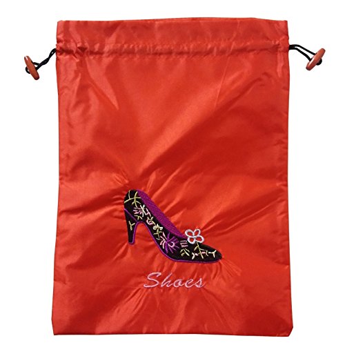 Gold Fortune 4 Packs 10.5" x 14" (L x W) Embroidered Silk Jacquard Travel Lingerie and Shoes Bags with Drawstring Closure (Red)