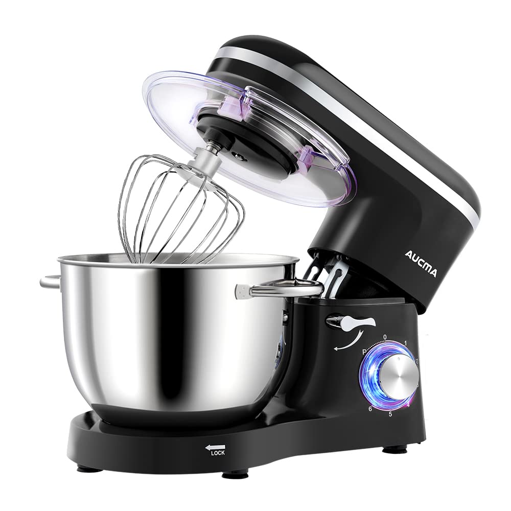 Aucma Stand Mixer, 6.2L Food Mixers for Baking, Electric Kitchen Mixers with Bowl, Dough Hook, Wire Whip & Beater (6.2L, Black)