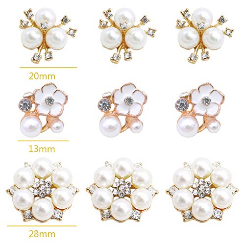 30 Pcs Rhinestone Pearl Embellishments, Faux Pearl Flower Embellishments, Flatback Pearl Buttons for Wedding Party Home Decoration and DIY Christmas Crafts