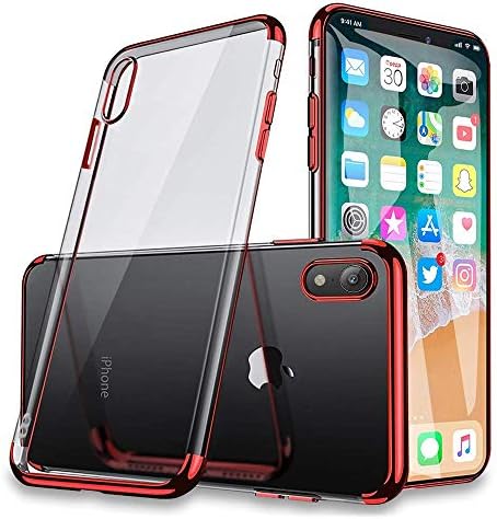 Gloriphy Electroplated Frame Clear Ultra Slim TPU Gel Case Cover for iPhone XR Only - Red