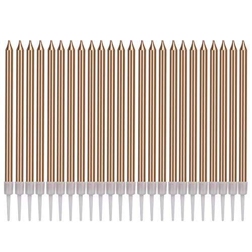 LUTER Metallic Birthday Candles in Holders Rose Gold Tall Birthday Cake Candles Long Thin Cupcake Candles for Birthday Wedding Party Decoration(24 Pieces)