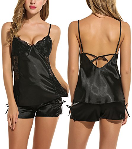 Avidlove Women Lingerie Sleepwear Pajamas Short Sets Satin chemises Black XL