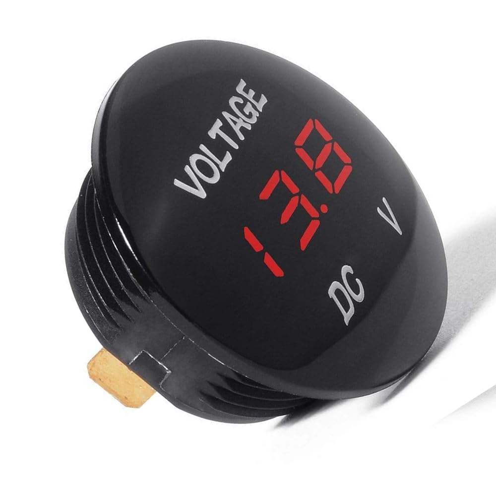 Unifizz Mini Waterproof Voltmeter with LED Digital Display, Voltage Meter DC 12V-24V Universal for Car/Motorcycle/Truck (Red)