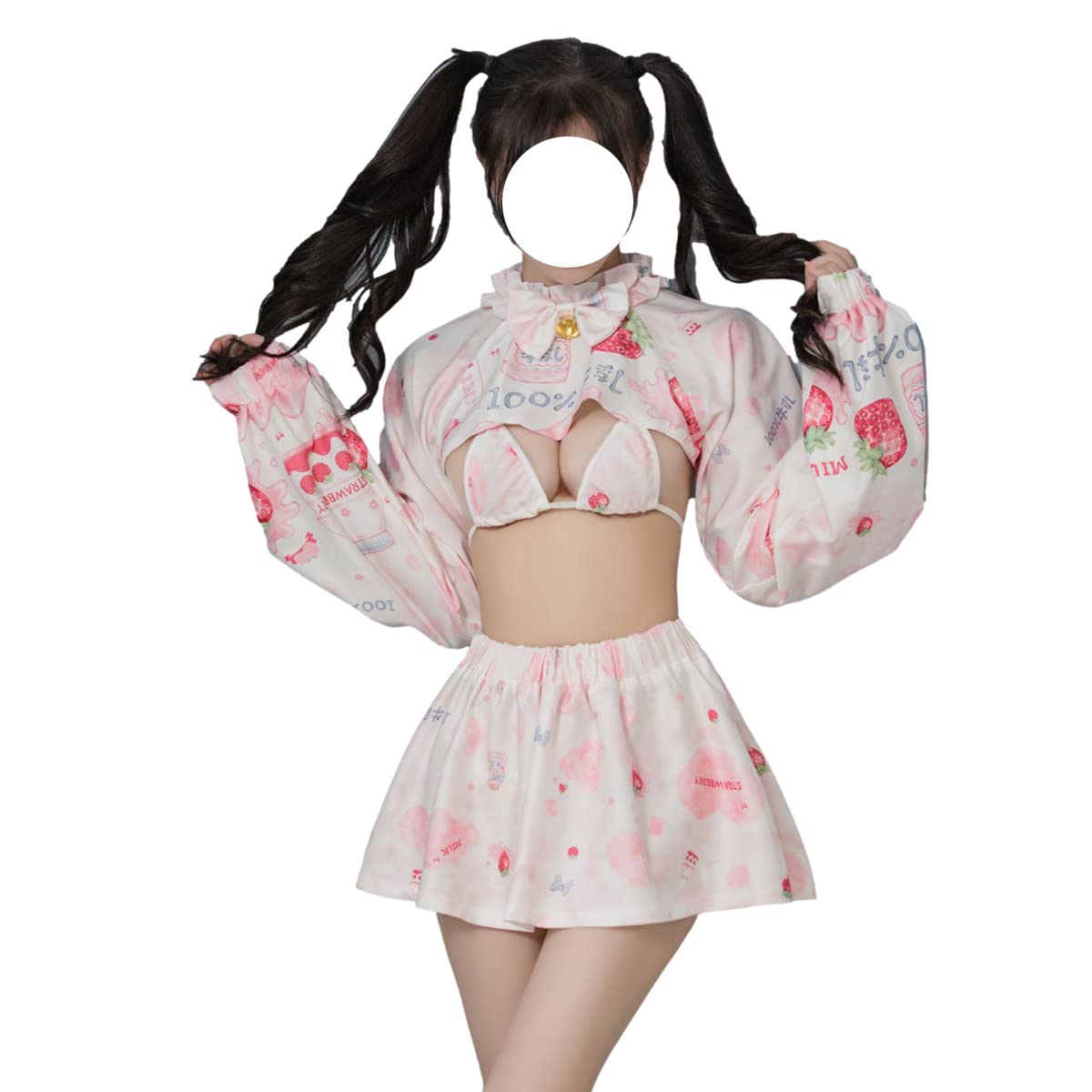 Photo 1 of Sexy Anime Cosplay Costume Women Lolita Kawaii Milk Cow Role Playing Lingerie Skirt Naughty Maid Outfit (Pink)
