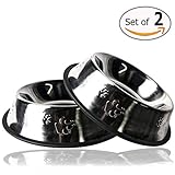 Gpet Stainless Steel Paw Design Dog Bowl with Rubber Base, Set of 2, 32 Ounce