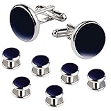 Men's Classic Tuxedo Wedding Shirts Cufflinks 8pcs Enamel Blue Cuff Studs Set