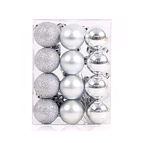 TangTanger Christmas Ball Assorted Pendant Shatterproof Ball Ornament Set Seasonal Holiday Wedding Party Decorations(24 pcs, 3 cm) (Silver) - Thumbnail 4