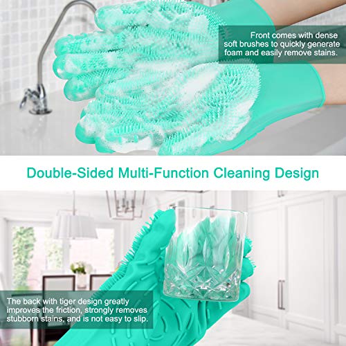 Pccooler Dishwashing Scrub Gloves | 2019 Upgrade Version 2-Sided Multi-Function Cleaning Gloves, Reusable Silicone Sponge Dish Scrubber for Kitchen, Bathroom, Car Wash, Household, Pet Hair