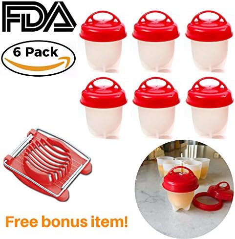 Silicone Egg Cooker, Hard Boiled Eggs Without Shell, 6 Egg Cups In Silicone With Egg Slicer Included – Perfect For A Quick And Easy Egg Meal. Hard boiled egg maker for all egg sizes!