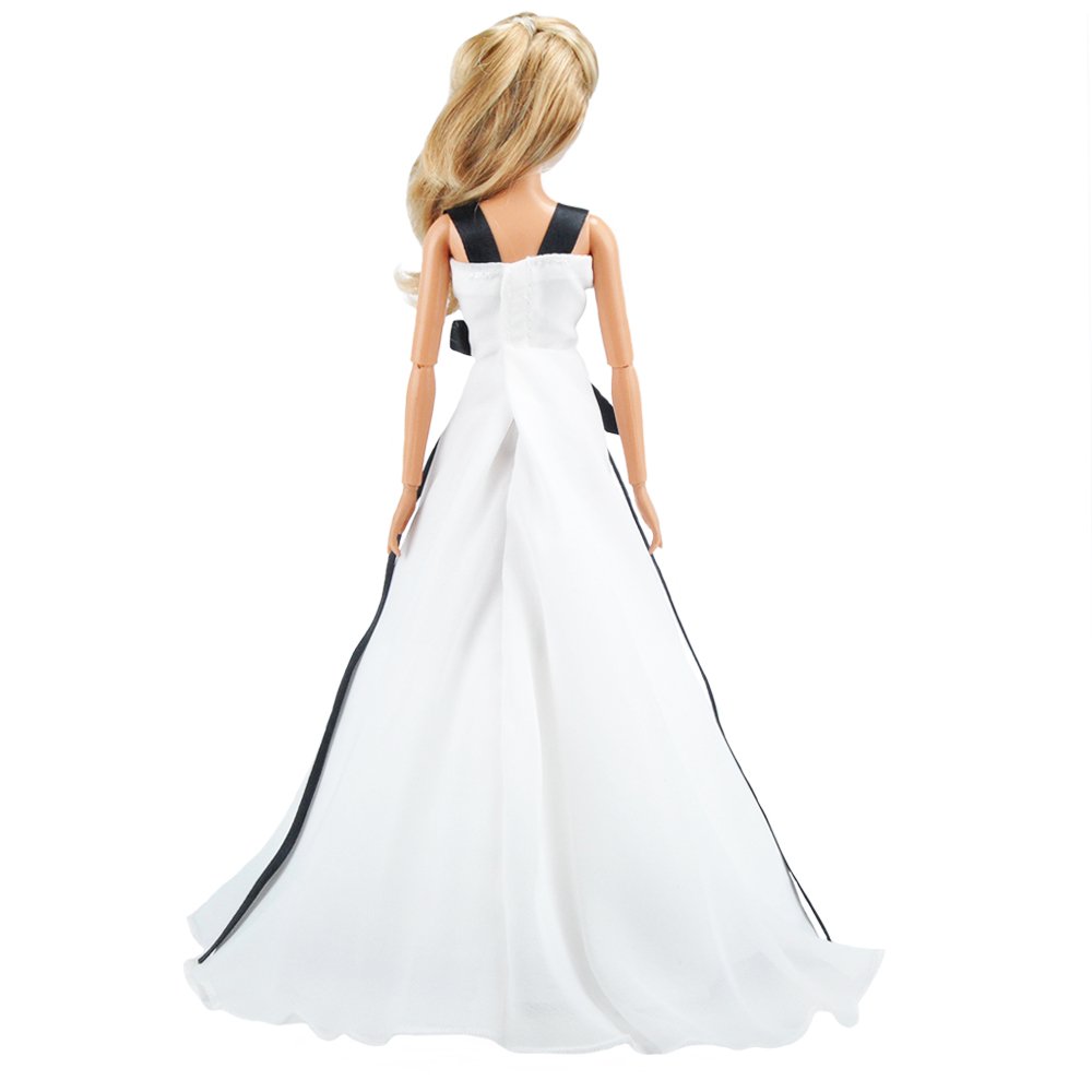 E-TING Barbie Fashionista Wedding Party Dress Handmade Clothing for Barbie Doll (Black Ribbon White Wedding Dress)