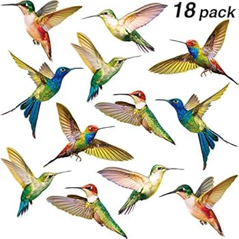 Blulu Hummingbird Window Clings Anti-Collision Window Clings Decals to Prevent Bird Strikes on Window Glass Non Adhesive Vinyl Cling Hummingbird Stickers (18 Pieces)