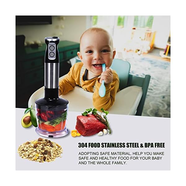 Hand Blender, 4 in 1 Food Processor with Stick Blender 600W, Vegetable Chopper, Egg Whisk Electric, 600ML Measuring Cup