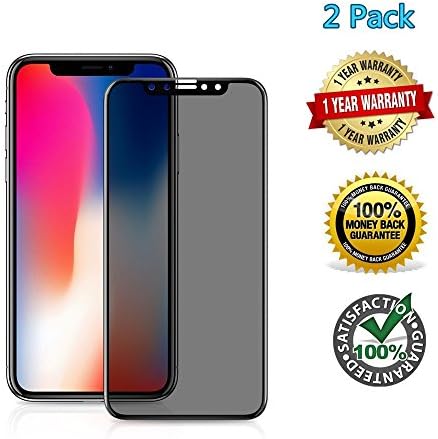 iPhone X Screen Protector, iPhone x 10 Privacy Screen Protector, iPhone X Anti-Spy Tempered Glass Screen Film [9H Hardness][3D Edge-to-Edge][ Case Friendly ][HD Retina Clarity] for iPhone X 10(2 pack)