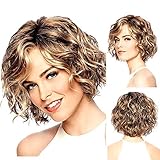 TopWigy Short Curly Women Wigs Side Part Bob Style Highlight Ombre Mixed Brown Color Capless Synthetic Full Wigs (Mixed Brown 14