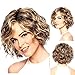 TopWigy Short Curly Women Wigs Side Part Bob Style Highlight Ombre Mixed Brown Color Capless Synthetic Full Wigs (Mixed Brown 14