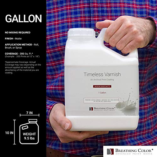 Timeless Archival Print Varnish - 1 Gallon, Matte Finish, Highest Quality Canvas Coating, Water Based UV Protection, No Glare Finish, 100+ Years Certified Archival