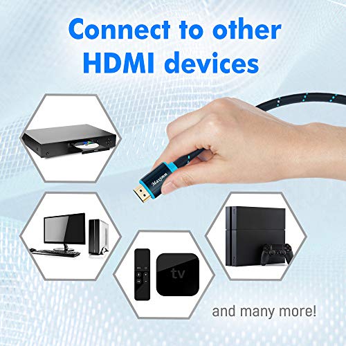 Maximm High-Speed HDMI 2.0 4K Nylon Braided Cable, 15 Feet, 3-Pack (Includes Cable Clips, Ties and Right Angle Adapter)