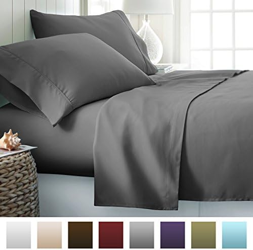 Luxe Boutique Hotel Collection Hypoallergenic Egyptian California King Sheet and Pillow Case Set with Deep Pockets, Gray
