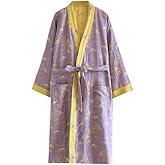 PEWRESLORS Traditional Hanfu Robe Cotton Gauze Kimono Robe Breathable Bathrobe Soft Yukata Nightgown for Women, Large, Rose