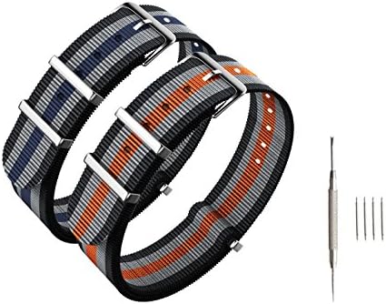 Nato strap 22mm 2 Packs - CACA Nylon Watch Bands Replacement with Stainless Steel Buckle - Nato Strap