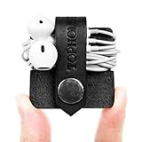 TOPHOME Cord Organizer Holder Headset Headphone Earphone Wrap Winder/ Cord Manager Black Cable Winder with Genuine Leather Handmade