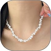 Minimalist Baroque Pearl Choker Necklace for Women Irregular White Pearl Beaded Adjustable Gold Chain Necklace Vintage Bride Bridesmaid Jewelry Gifts