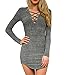 Persun Women Grey V Neck Long Sleeve Bodycon Mini Sweater Dress Top, Grey, Small