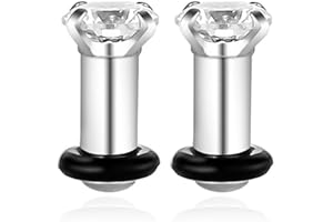 Gnoliew 2Pcs Stainless Steel Ear Gauges Tunnels Plugs Body Piercing Fixed with Rubber Band