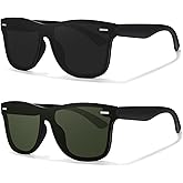 LINVO Trendy Polarized Mirrored Sunglasses Men Womens, Flat One Piece Reflective Shades for Driving Fishing UV400 Protection