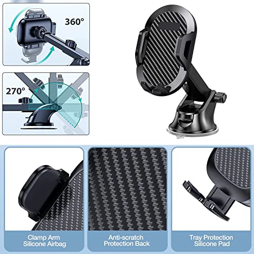 KFECX Car Phone Mount，Long Arm Suction Cup Mobile Phone Holder [Strong and Sturdy] Vent Hands Free Clip Cell Phone Holder Compatible with All Mobile Phones