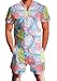 UNIFACO Mens Romper 3D Printed One Piece Zipper Jumpsuit Summer Beach Overall Short Sleeve Outfits with Pocket