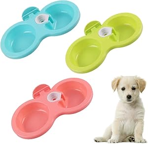 Oyov2L Pet Hanging Dual Bowl Cat Kitten Dog Puppy Food Water Container Drinking Feeder Food Bowl