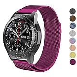DELELE for Samsung Gear S3 / Galaxy Watch 46mm Band, 22mm Stainless Steel Milanese Loop Metal Replacement Strap with Magnet Lock for Gear S3 Frontier/Classic/Galaxy Watch 46mm Women Men (Fuchsia)