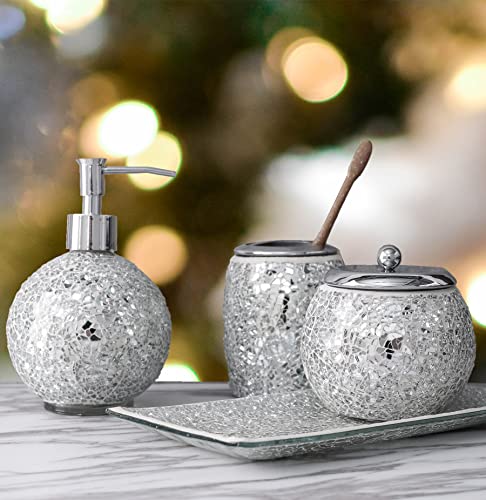 Premium Bathroom Accessory Set | 4-Piece Decorative Glass Bathroom ...