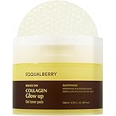 EQQUALBERRY Collagen Glow Up Gel Toner Pads – Brightening Korean Jelly Pad with Deep Absorption Collagen, Hydrating & Glow-Boosting Formula, 4.73 FL.OZ. (140ml) / 60 Pads