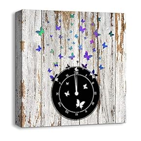 Canvas Wall Art Abstract Cute Clock Painting Artwork for Home Prints Framed - 12x12 inches
