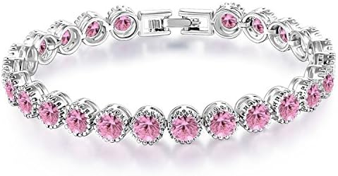 JingChow Women Jewelry Charms AAA Grade White Cubic Zirconia Tennis Bracelet Hand Chain -Ideal for Wedding, Prom, Party or Pageant -Luxury Gift Box Packaged (Pink)