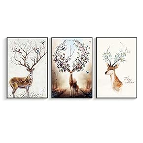 Framed Canvas Wall Art for Living Room, Bedroom Deer Collection Canvas Prints for Home Decoration Ready to Hanging - 16"x24"x3 Panels