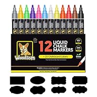 Chalk Markers by Woodsam - 12 Pack Liquid Neon Pens - 20 Chalkboard, Glass, Window Labels & 2 Extra Reversible Bullet and Chisel Fine Tips Included - Erasable Color Paint