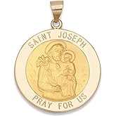 14k Yellow Gold and White Gold Polished Saint Joseph Round Pendant Medals