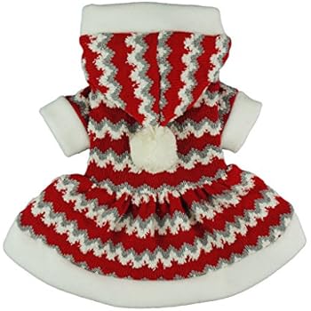 Fitwarm Christmas Party Knitted Dress for Dog Sweater Hooded Coat Pet Clothes Red Small