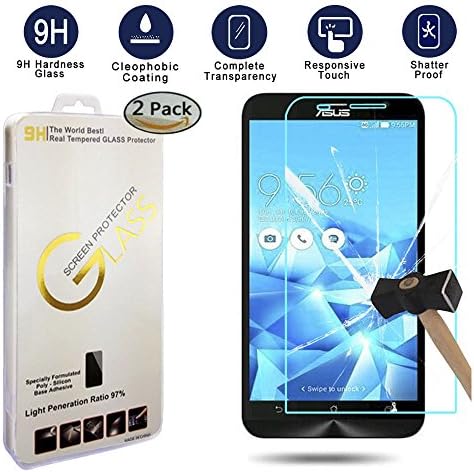 Asus ZenFone 2 Screen Protector [2 Pack], KYAL Glass Screen Protector- [Tempered Glass] 9H Hardness, Bubble Free, Extra thin Screen Protector for Asus ZenFone 2