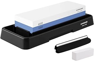 LANBAOSHI Knife Sharpening Stone Set,Whetstone Dual Sided 1000/6000 Grit Waterstone with Angle Guide Non Slip Rubber Base Holder, Knife Sharpeners Tool Kit for Kitchen Hunting (Blue + black)