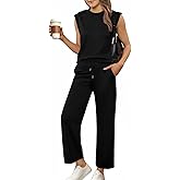 Glamaker Women's 2 Piece Sets Summer Lounge Travel Outfits Sleeveless Wide Leg Airport Casual Trendy Sweatsuits