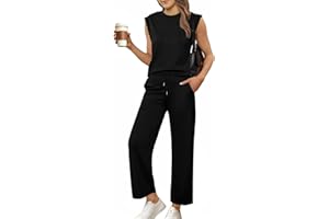 Glamaker Women's 2 Piece Sets Summer Lounge Travel Outfits Sleeveless Wide Leg Airport Casual Trendy Sweatsuits