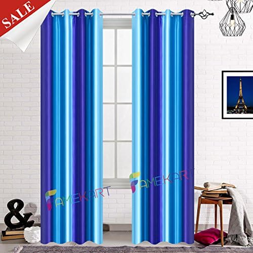 Famekart Royal Multi Shade Stripped Pattern Design Window & Door Curtain (Blue-Sky Blue-Light Blue, Window & Door - 7 Feet) (Pack of 2 Curtains)
