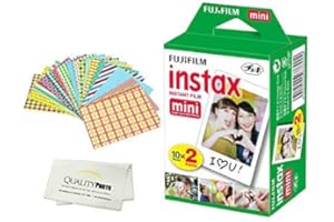 Fujifilm Instax Mini Instant Film Compatible with Instax Mini 8/9/11/12 Cameras – Includes Frame Stickers and Quality Photo Microfiber Cloth (20 Prints)