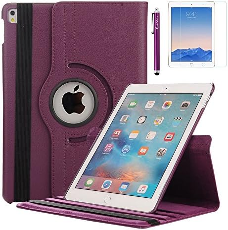 iPad Pro 9.7 Case, AiSMei Rotating Case Cover with Auto Wake/Sleep for Apple iPad Pro 9.7 , iPad 7 [the 7th Gen. 9.7-Inch iPad Release in 2016] Bonus Screen Film + Stylus - Purple